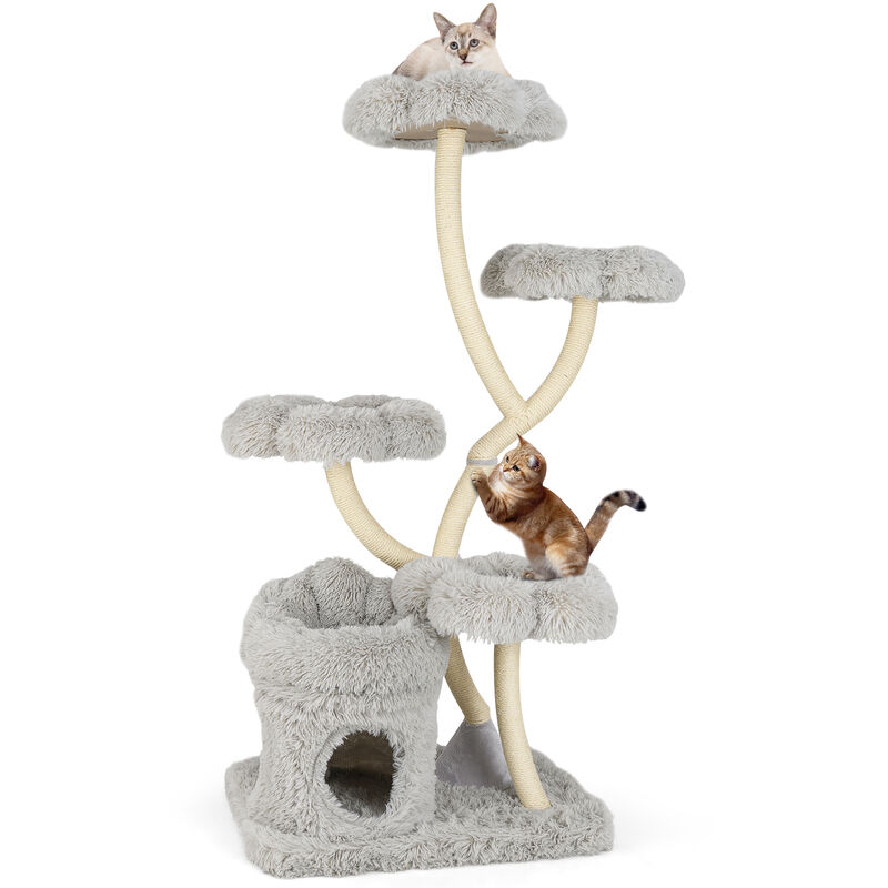 Freestanding Cat Tower with Flower Platforms and Sisal Scratching Posts