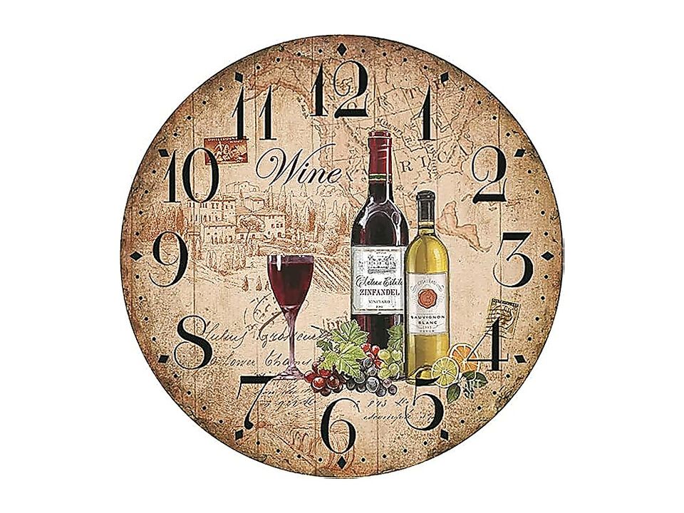 Oumao 12 Retro Vintage Wine Pattern France Style Non Ticking Silent Wood Wall