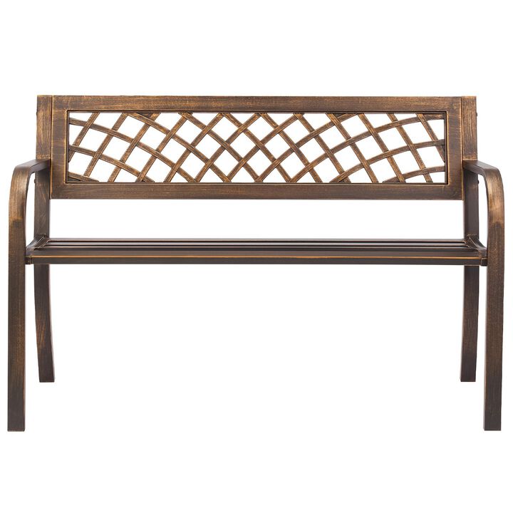 Weatherproof Outdoor Garden Bench with Steel Frame PVC Mesh Back Patio Seating-Antique Bronze