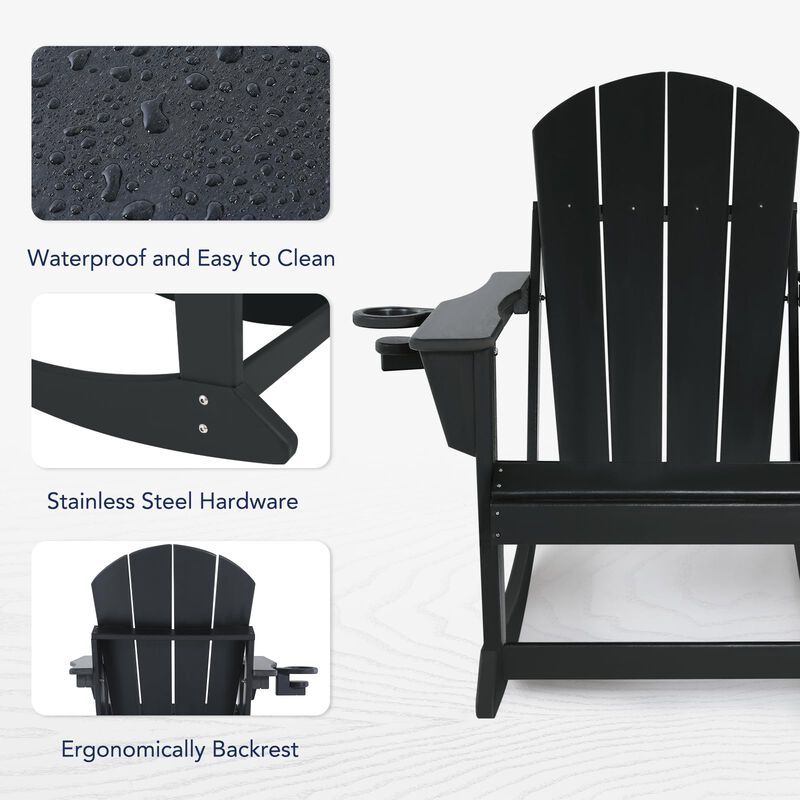 ABCPATIO Plastic Adirondack Chair - Rocking Adirondack Chairs with Cup Holder, Weather Resistant Seating for Patio, Porch, Deck,