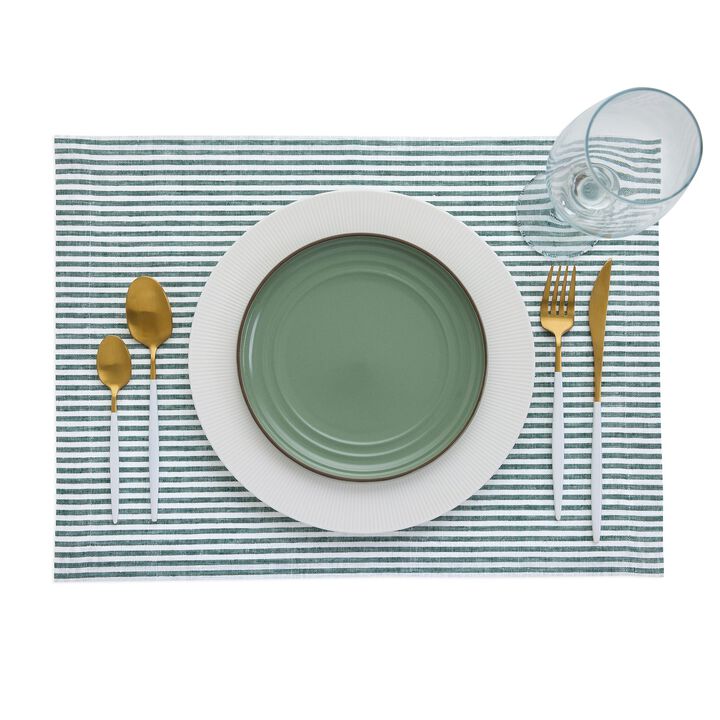 Solino Home 100% Pure Linen Placemats 14 x 19 Inch Set of 4 - Narrow Stripe