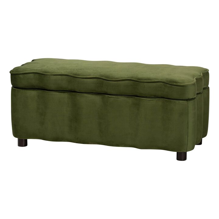 Baxton Studio Paulina Velvet Storage Bench - Lift Top Accent Bench with Interior Storage and Scalloped Outline for Bedroom or Living Room