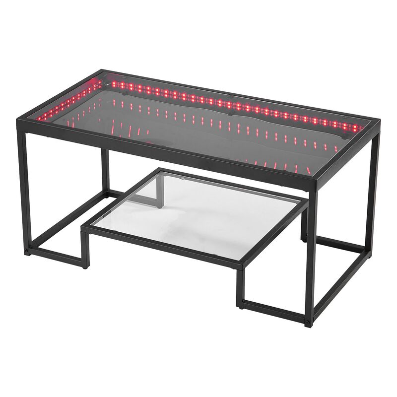 Modern Glass Coffee Table with LED Lighting and 2-Tier Storage image number 5