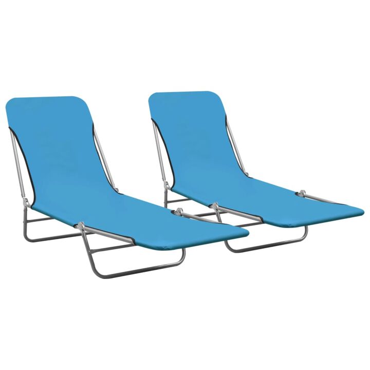 vidaXL Blue Folding Sun Loungers - 600D Oxford Fabric Outdoor Beach Beds with Powder-Coated Steel Frame, Pack of 2