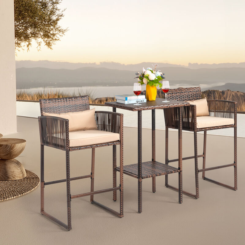 Outdoor 3-Piece Patio Bar Set Bistro Table & Chairs for Garden, Deck & Balcony