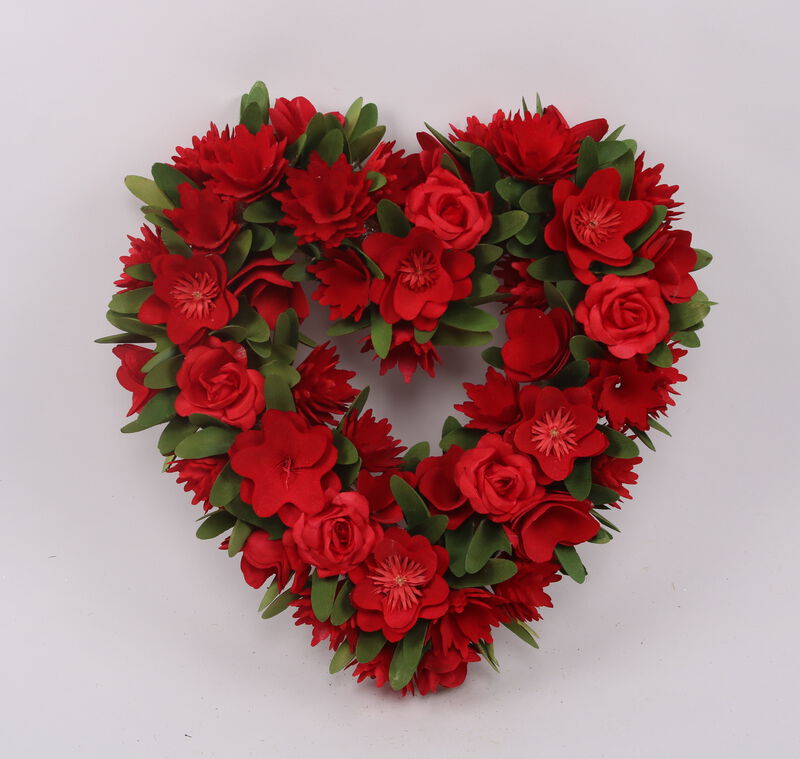 Mixed Floral Artificial Valentine's Day Heart Wreath - 15" - Red image number 5