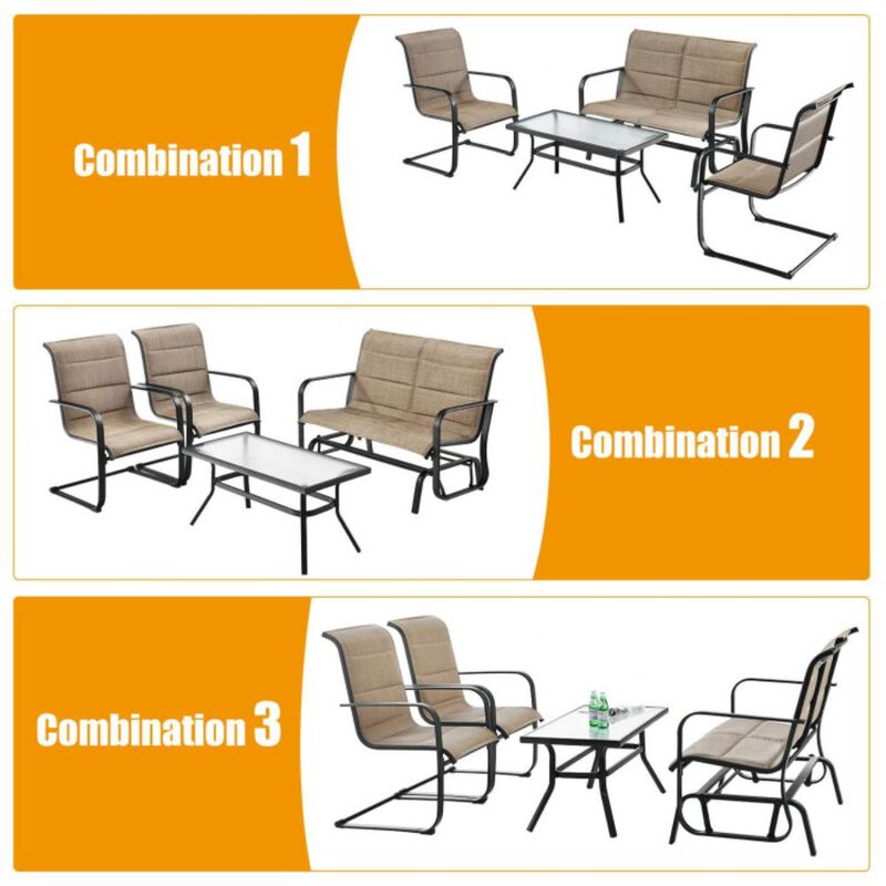 Hivvago 4 Pieces Outdoor Patio Furniture Set with Padded Glider Loveseat and Coffee Table