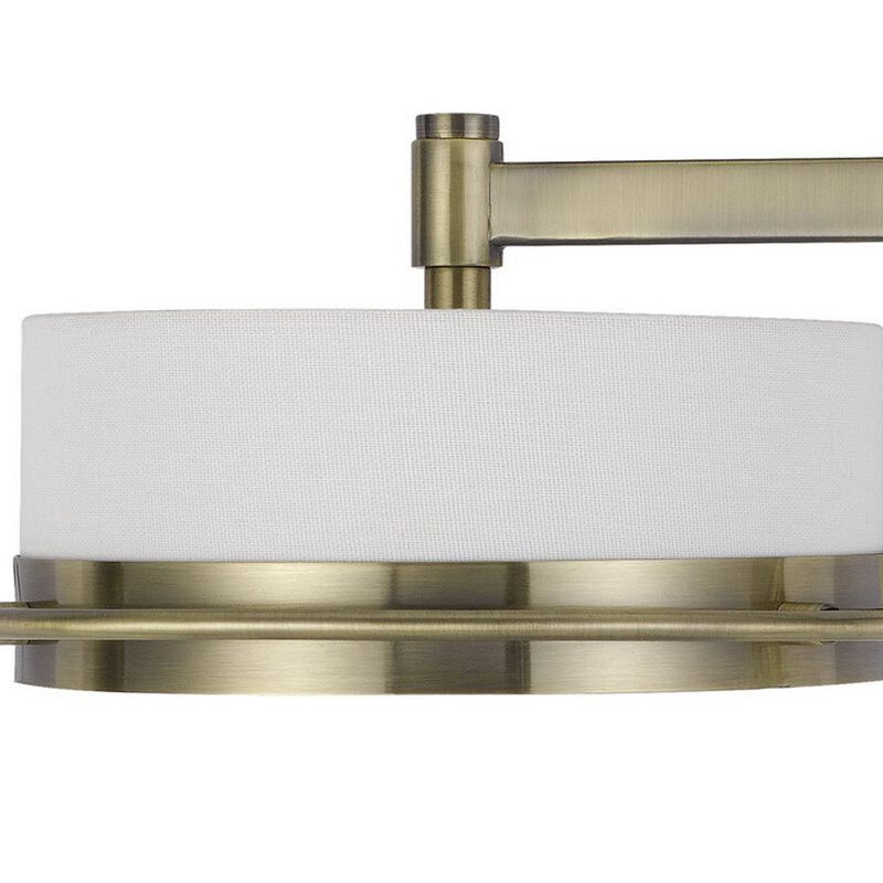 21 Inch Modern Wall Lamp with Swing Arm, Integrated LED, White Shade, Brass-Benzara