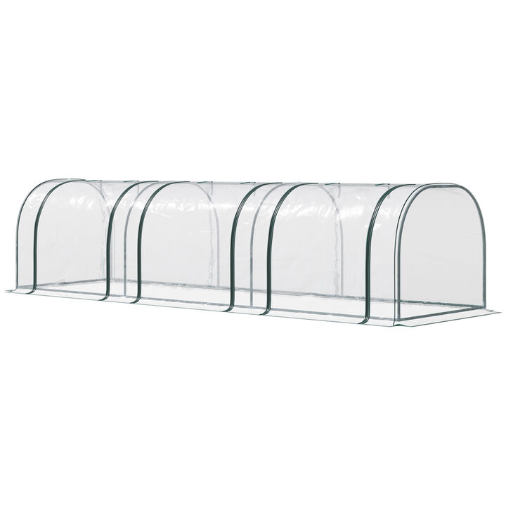 Outsunny 10' x 3' x 2.5' Mini Greenhouse, Portable Tunnel Green House with Roll-Up Zippered Doors, UV Waterproof Cover, Steel Frame, Clear