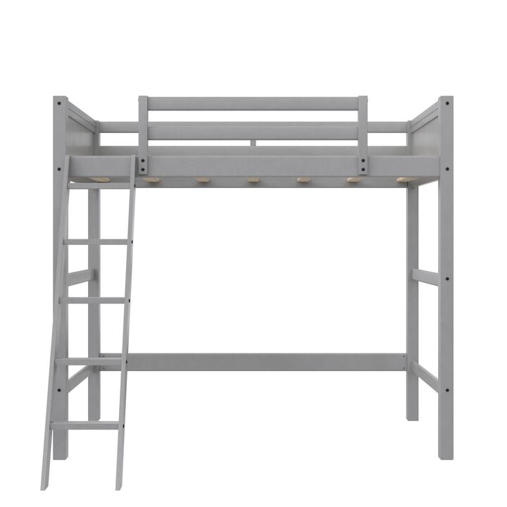 Atwater Living Rollins Kids Wooden Loft Bed with Ladder, Twin Size, Gray