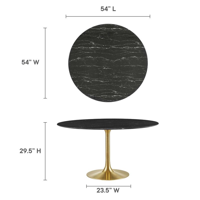 Modway - Lippa 54" Round Artificial Marble Dining Table Gold Black