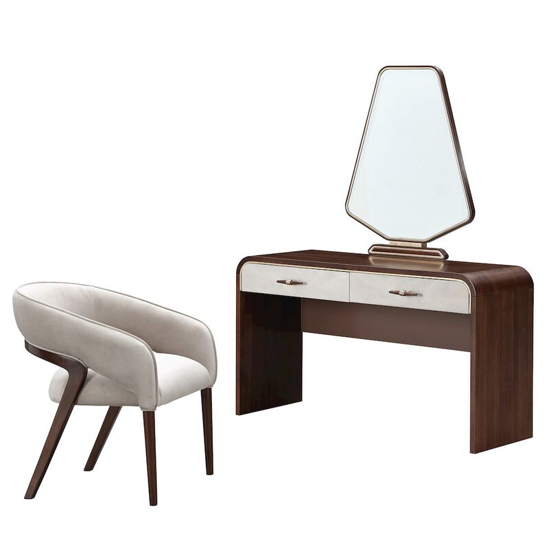 Michael Amini Houston Vanity Table with Mirror & Chair - Walnut