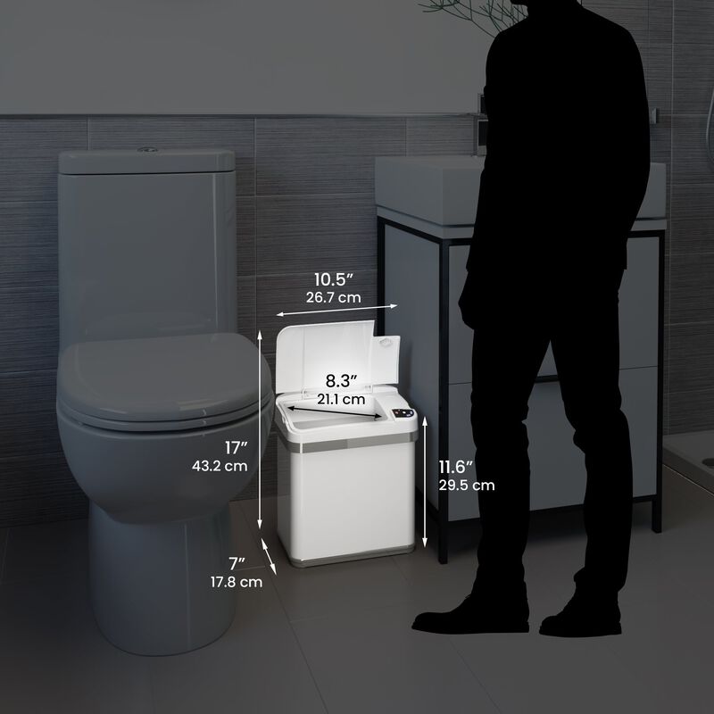 iTouchless 2.5 Gallon / 9.5 Liter White Sensor Bathroom Trash Can