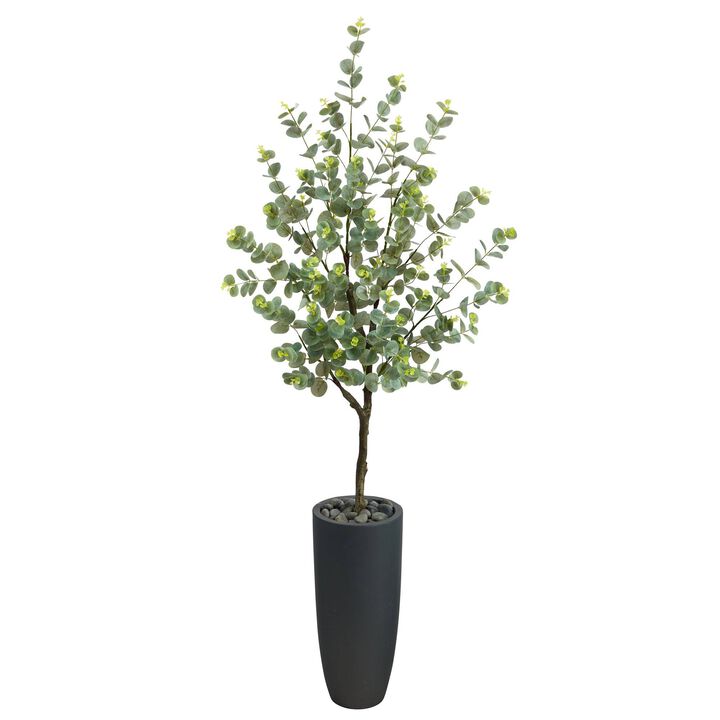 Nearly Natural 5-ft Eucalyptus Artificial Tree in Gray Planter