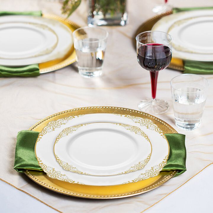White with Gold Fancy Round Plastic Wedding Value Set (60 Sets)