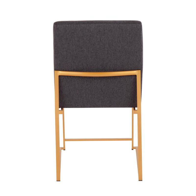 LumiSource Gold Steel, Charcoal Fabric High Back Fuji Dining Chair - Set of 2