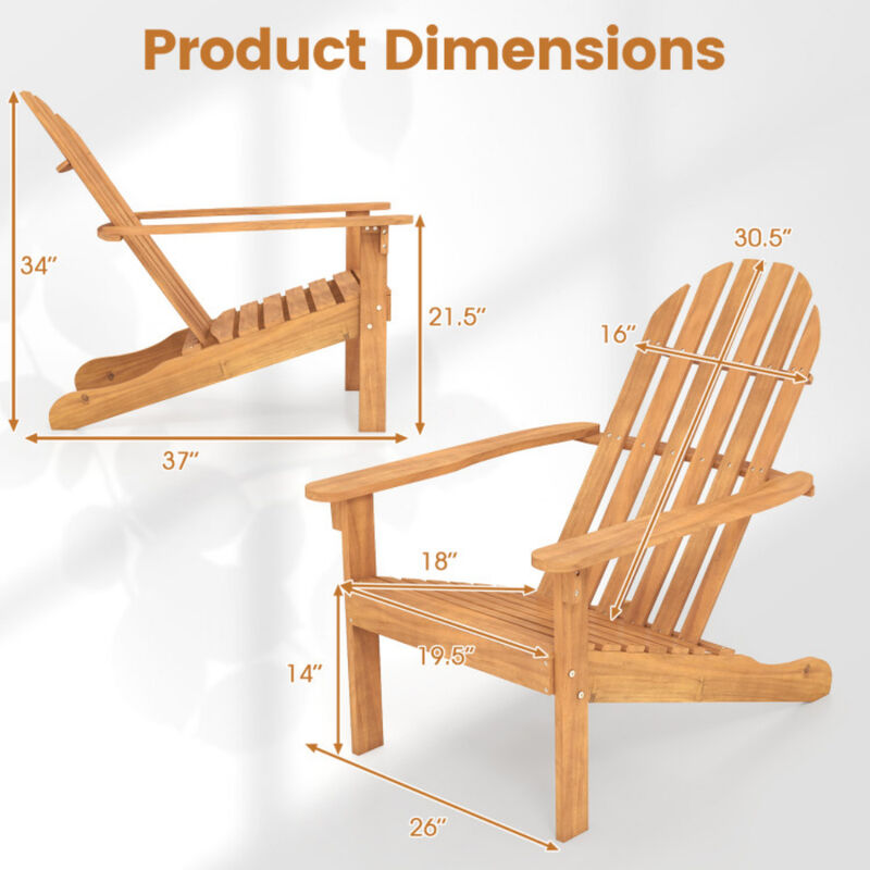 Outdoor Adirondack Chair with Sloped Seat and Tall Backrest for Porch, Patio & Poolside-Natural image number 2