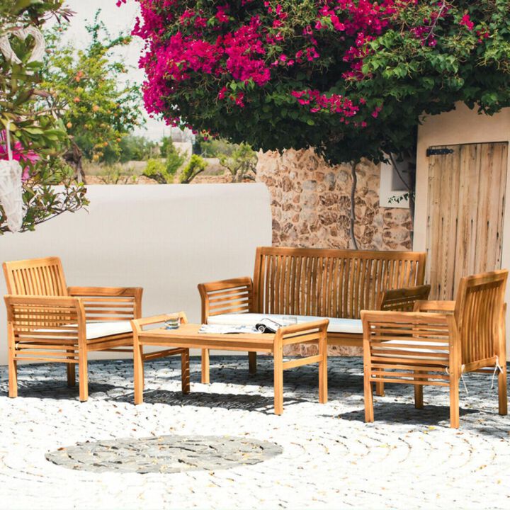 Hivvago 4 Pieces Outdoor Acacia Wood Sofa Furniture Set