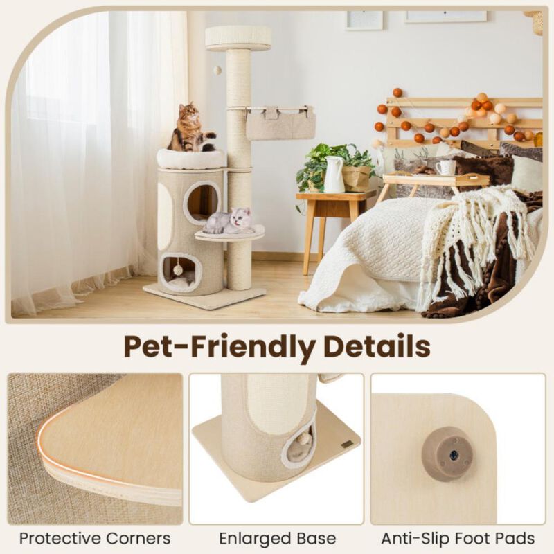 Hivvago 61 Inches Cat Tree for Indoor Cats with 2-stoery Condo and Top Perch