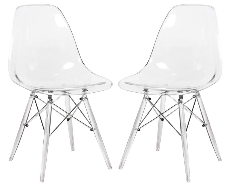 LeisureMod Dover Molded Side Chair with Acrylic Base, Set of 2