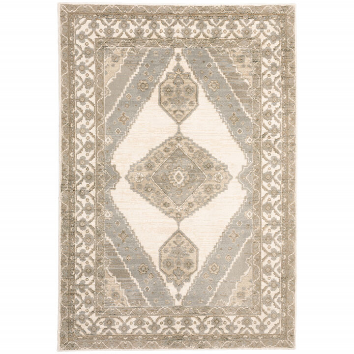 2 X 3 Beige And Ivory Oriental Power Loom Stain Resistant Area Rug