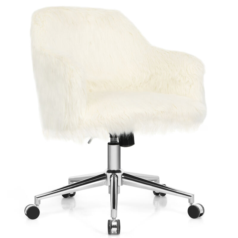 Costway Synthetic Swivel Office Chair Adjustable Task Chair Fluffy Vanity Chair