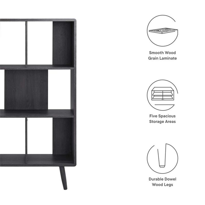 Modway EEI-5743-CHA Transmit 5 Shelf Wood Grain Bookcase, Charcoal image number 8
