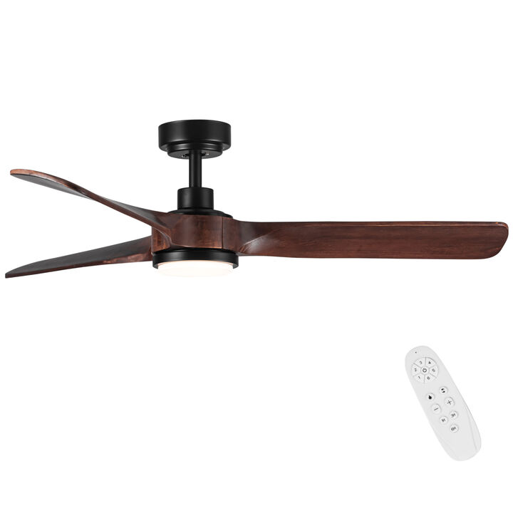 52 in. Integrated LED Indoor Brown Wood Ceiling Fan with Light Kit and Remote Control