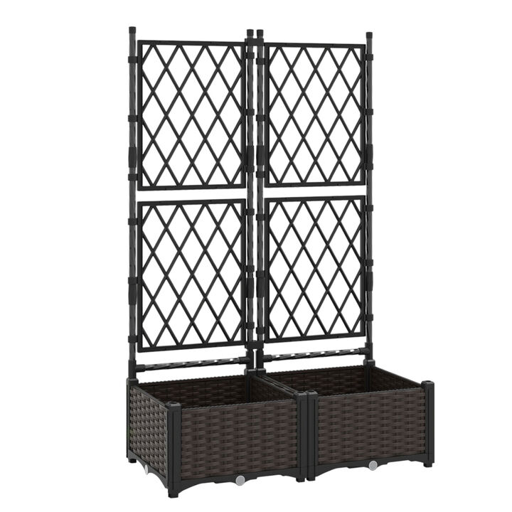 Vertical Raised Garden Planter with Lattice Trellis and Drainage-Black