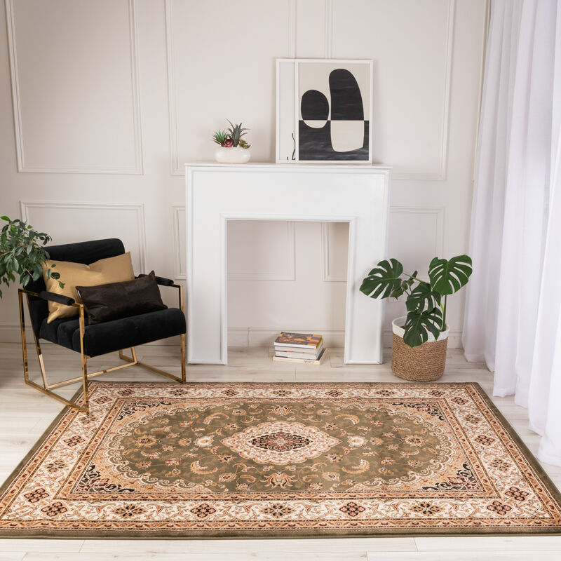 Rug Branch Diwan Traditional Persian Medallion Green Beige Indoor Area Rug