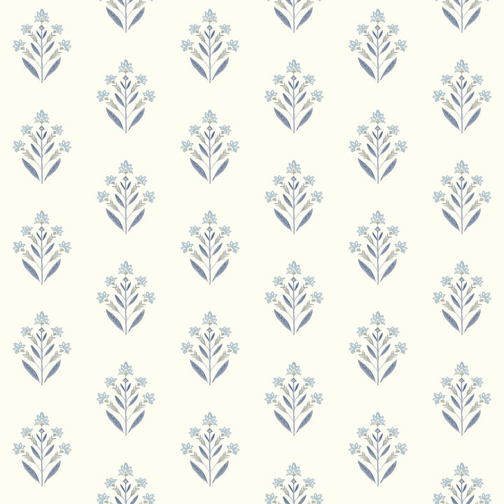 Kova Blue Floral Crest Wallpaper