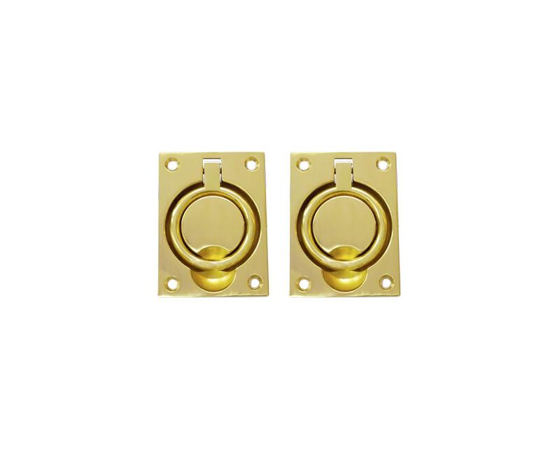 QCAA Solid Brass Large Heavy Rectangular Recessed Flush Ring Pull, 3-5/16""x 2-7/16"", Polish Brass, Made in Taiwan, 2 Pack