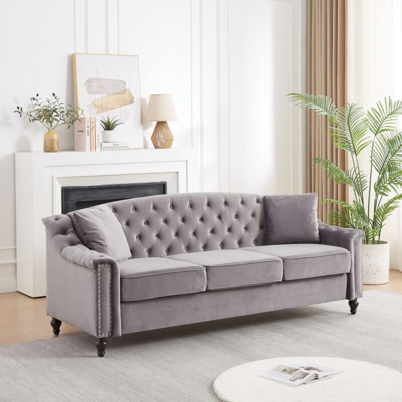 Snump 82" Velvet Chesterfield Sofa image number 1