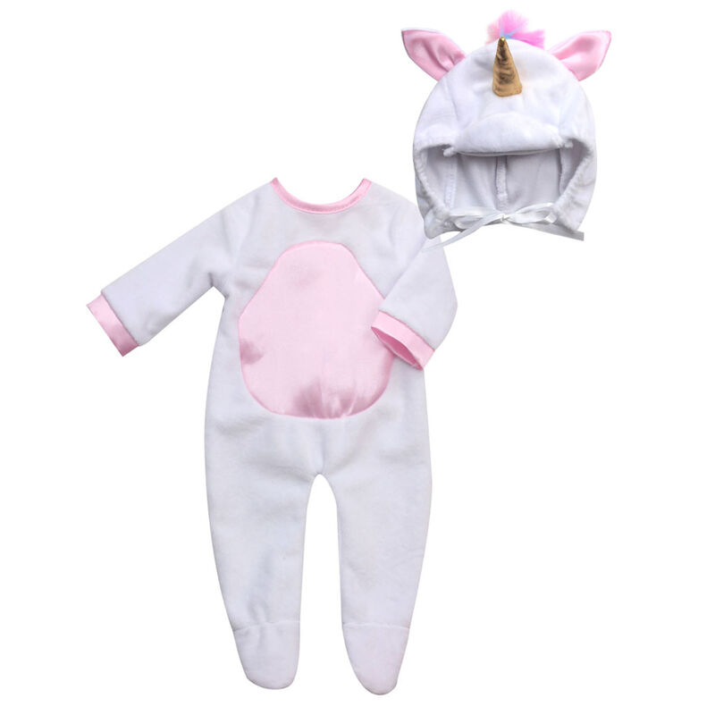 2-Piece Unicorn Costume with Rainbow Hair for 15" Baby Dolls, White image number 1