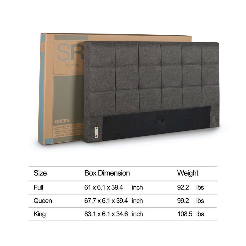 Hivvago King size Dark Grey Upholstered Platform Bed with Headboard
