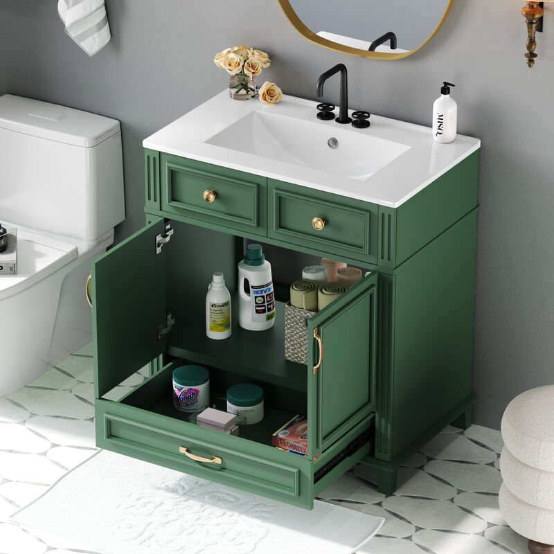 TATEUS 30-Inch Retro Style Bathroom Vanity with Ceramic Sink