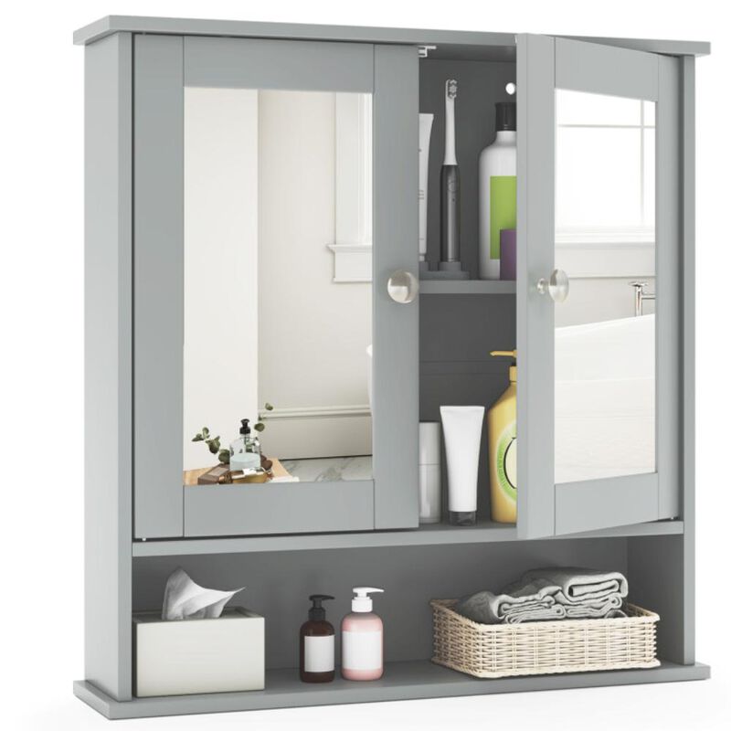 Hivvago Double Door Wall-Mounted Bathroom Mirror Cabinet with Storage Shelf