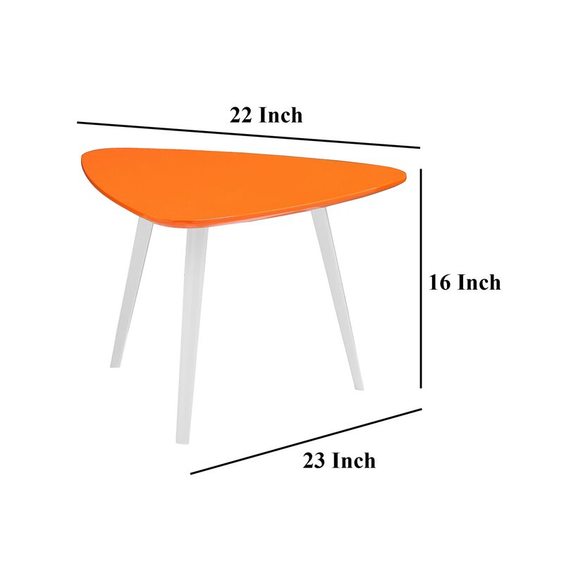 Hle Coffee Table, 23 Inch Modern Orange Lacquer Top, White Metal Base