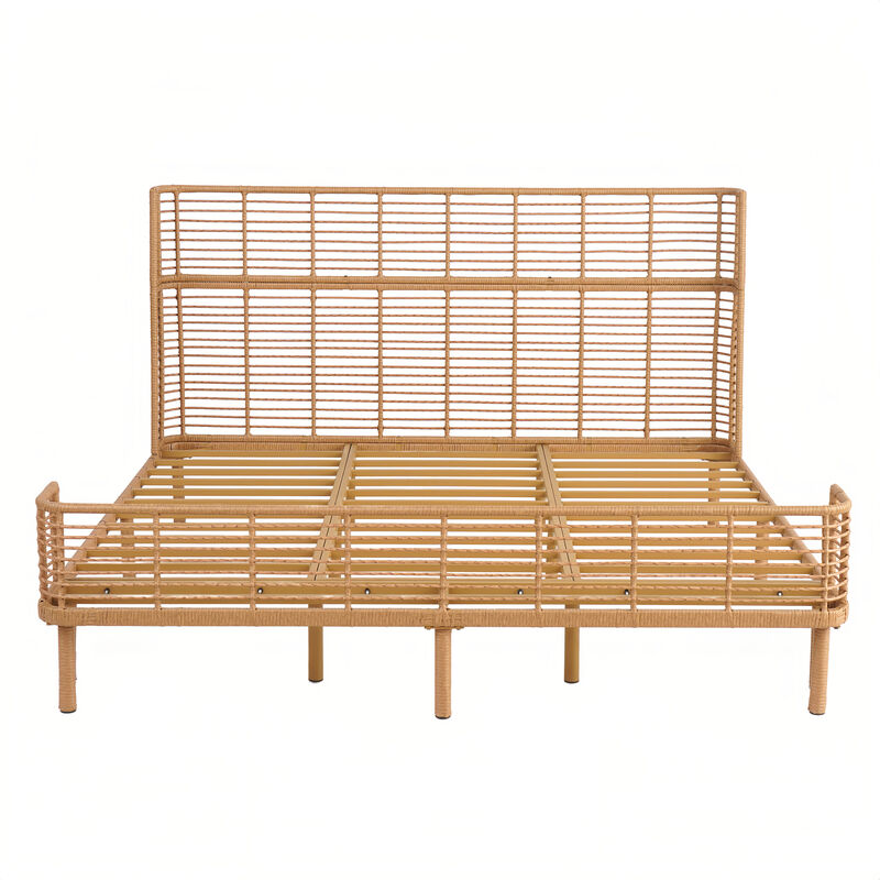 Christopher Knight Home Orinda Coastal Grid PE Wicker Bed with Wingback Headboard