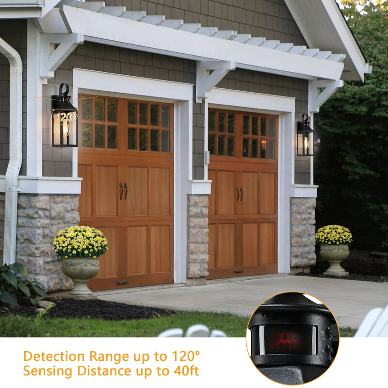 16 in. 2-Pack Modern Farmhouse Black Motion Sensor Outdoor Wall Lanterns image number 8