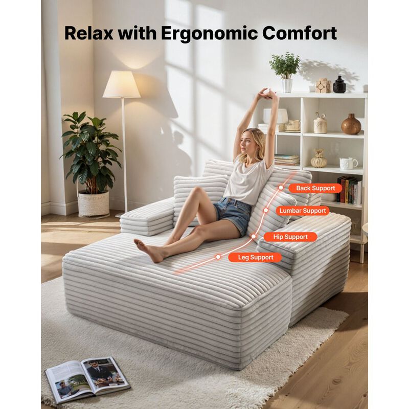 Boneless Chaise Lounge Chair, Oversized Upholstered Reading Sofa with Pillows - Beige image number 6
