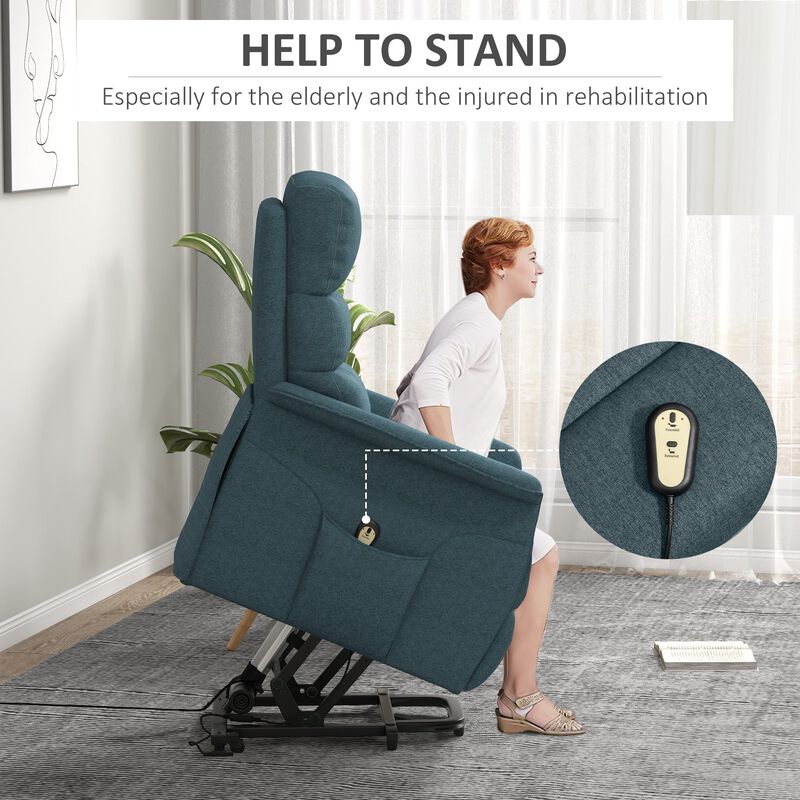Power Lift Chair for Cozy Seekers, Electric Lift Recliner Chair with Remote Control, Side Pockets for Living Room, Blue