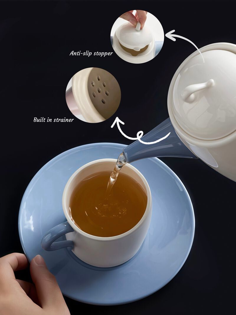 Postmodern Wiggle Ceramic Tea Set of 5 with 1 Teapot 2 Mugs & 2 Saucers image number 8