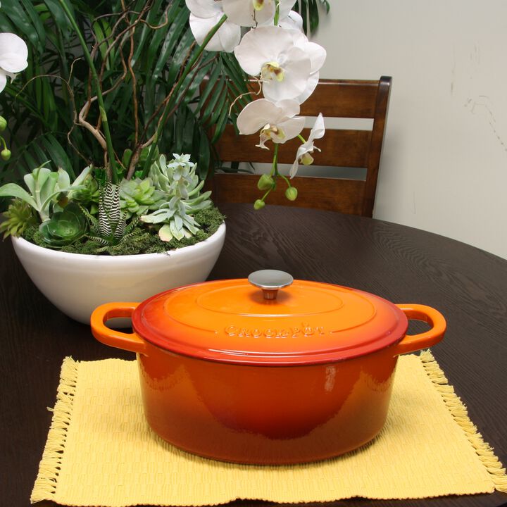 Crock Pot Artisan 7 Quart Enameled Cast Iron Oval Dutch Oven in Sunset Orange