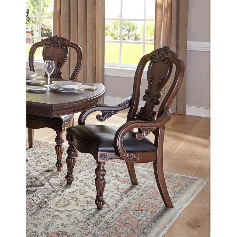 Traditional Formal Dining Furniture Armchairs Set of 2pc Dark Oak Finish Wood Frame Faux Leather Upholstered Seat image number 5