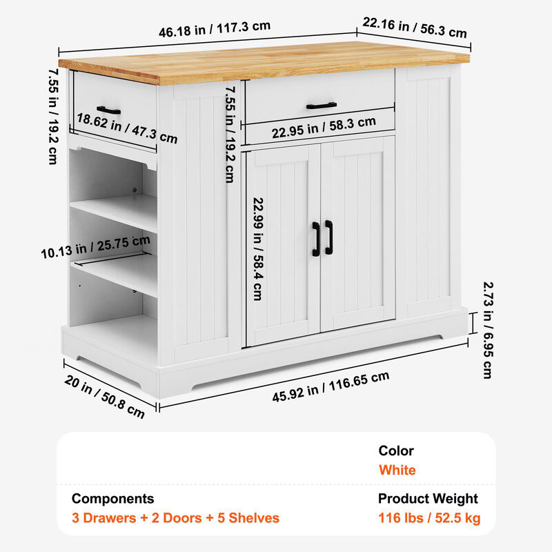 Serving Cart with Storage Cabinet, Drawer, and Shelves for Kitchen or Dining Room