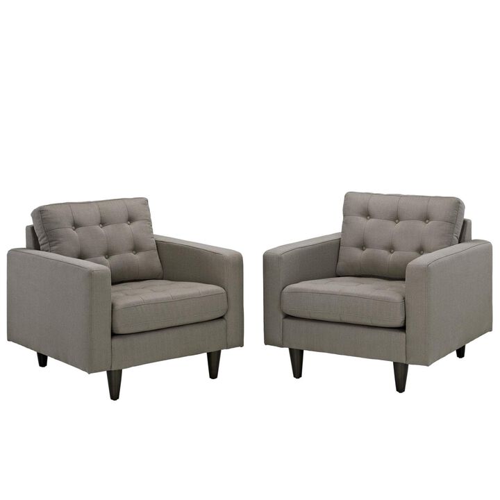 Modway Empress Mid-Century Modern Upholstered Fabric Two Armchair Set in Granite