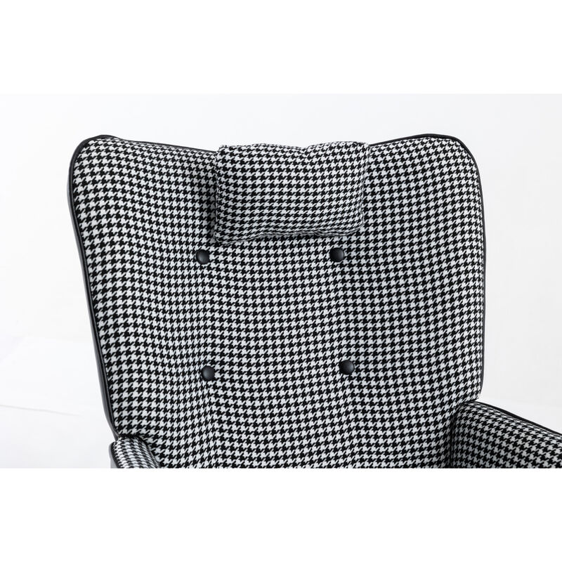 35.5 inch Rocking Chair, Soft Houndstooth Fabric Leather Fabric Rocking Chair for Nursery, Comfy Wingback Glider Rocker with Safe Solid Wood Base for Living Room Bedroom Balcony (black)