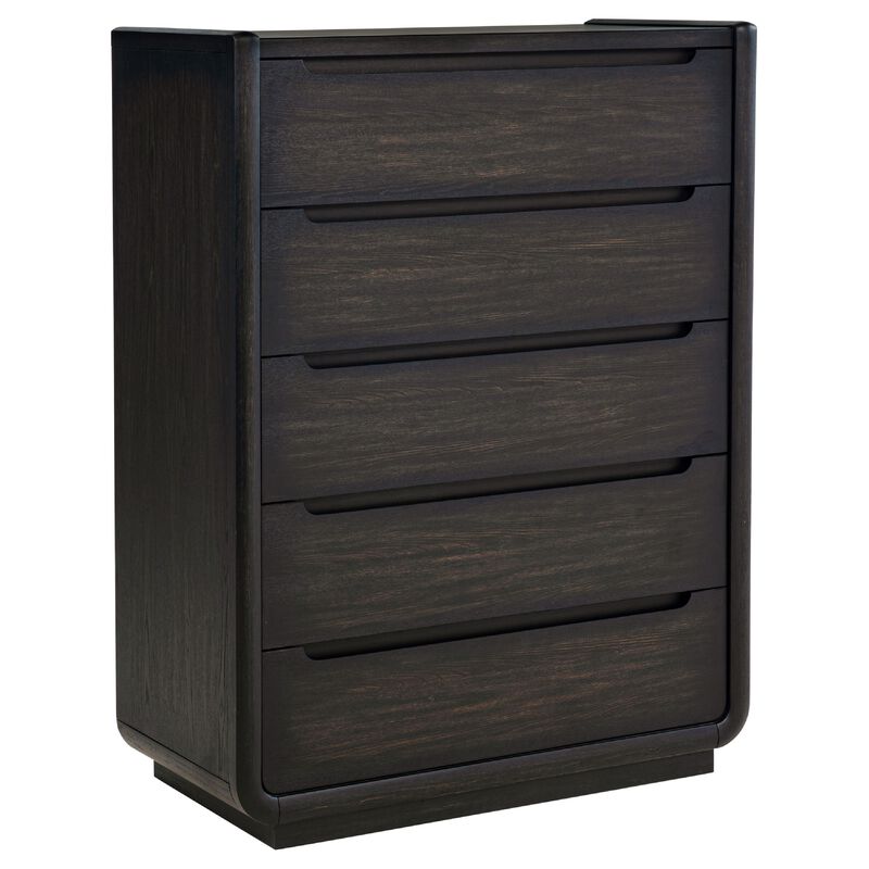 Lina Tall Dresser Chest with 5 Drawers, Integrated Handles, Black Wood image number 2