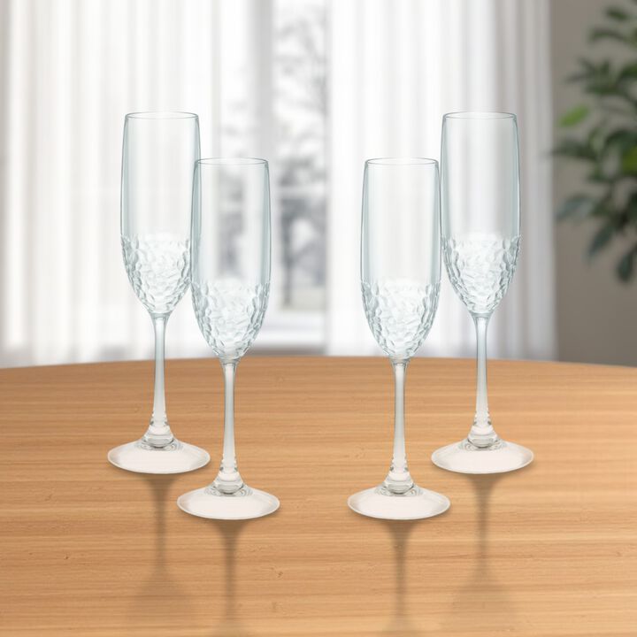 Set of 4 Dimpled Tritan Plastic Stemmed Flutes for Champagne and Sparkling Drinks